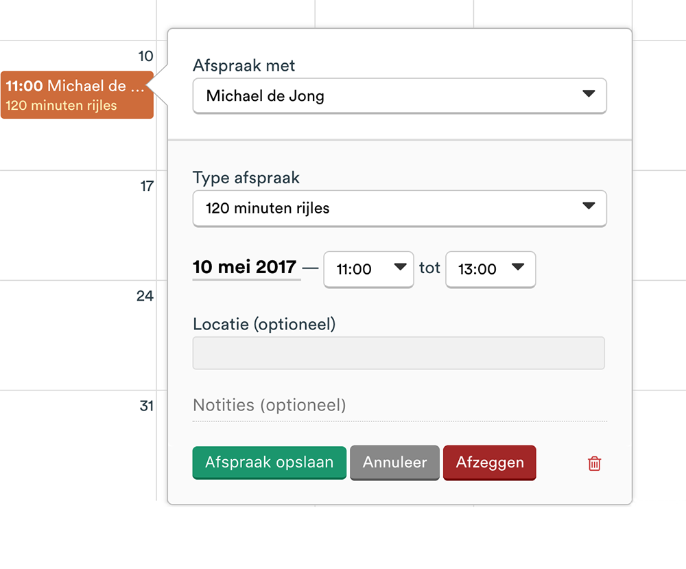 De agenda is speciaal voor rijscholen afgestemd.
